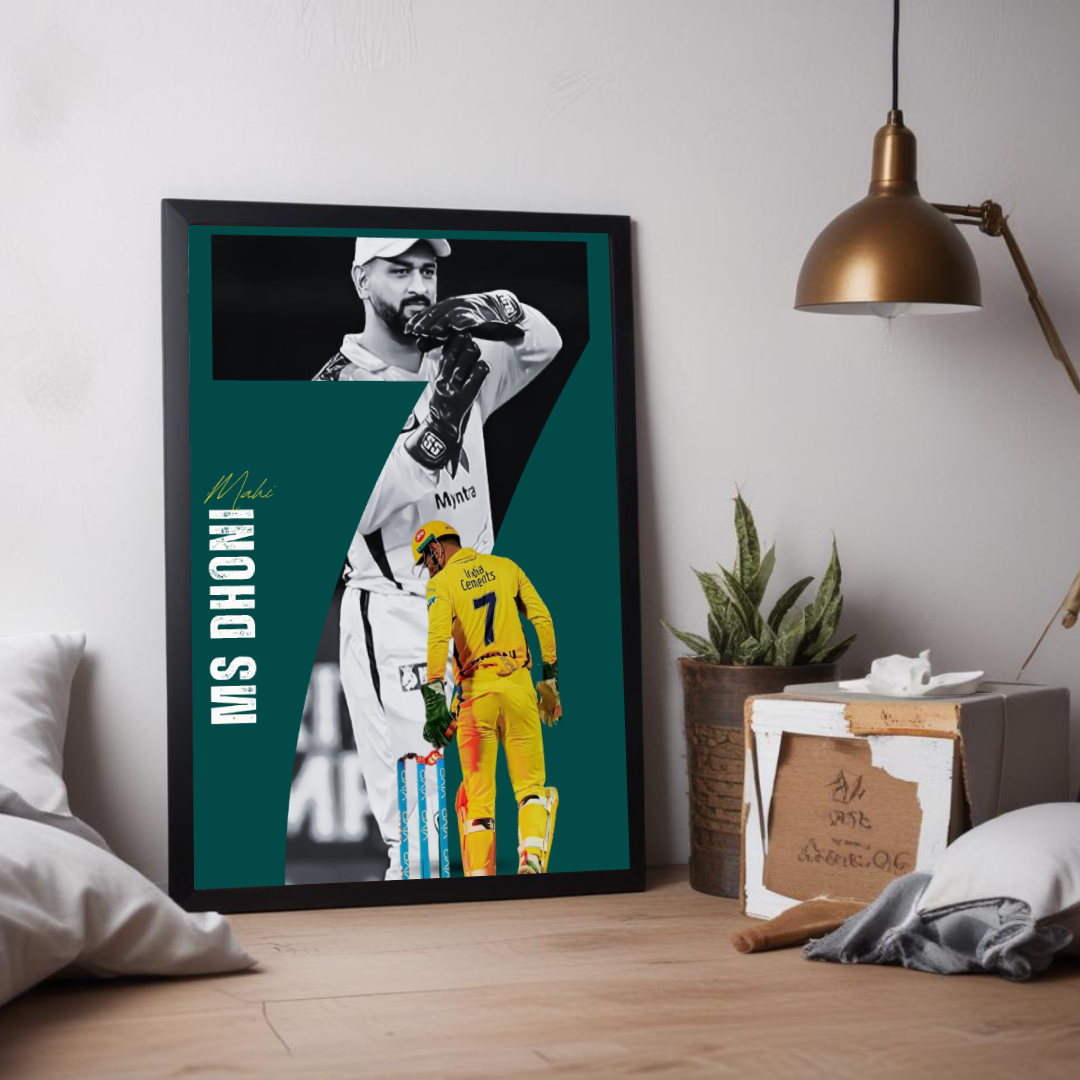 MS Dhoni framed cricket poster for CSK fans