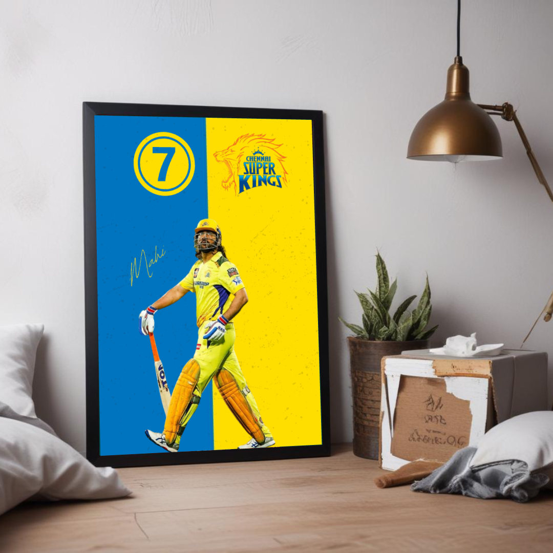MS Dhoni Chennai Super Kings framed cricket poster