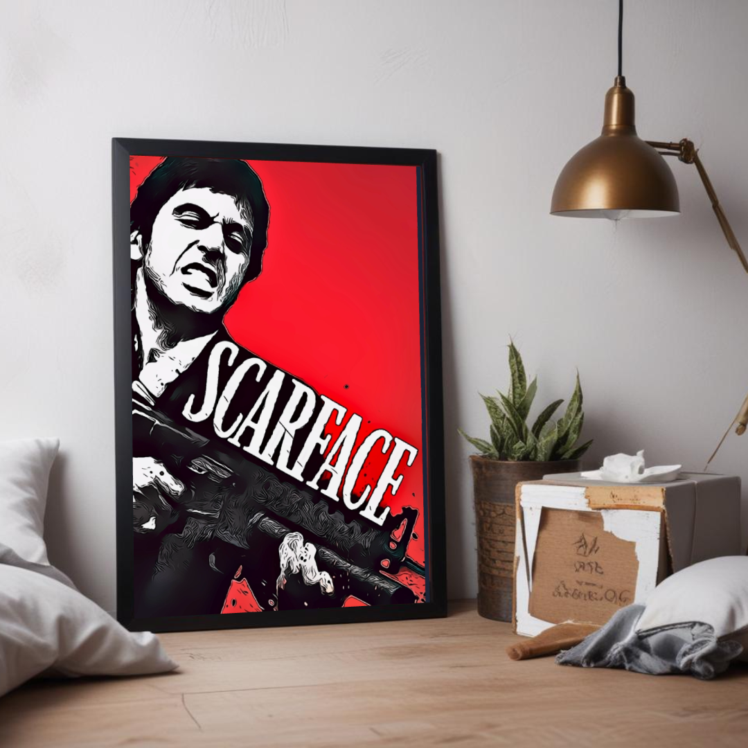 Scarface movie poster featuring classic gangster art