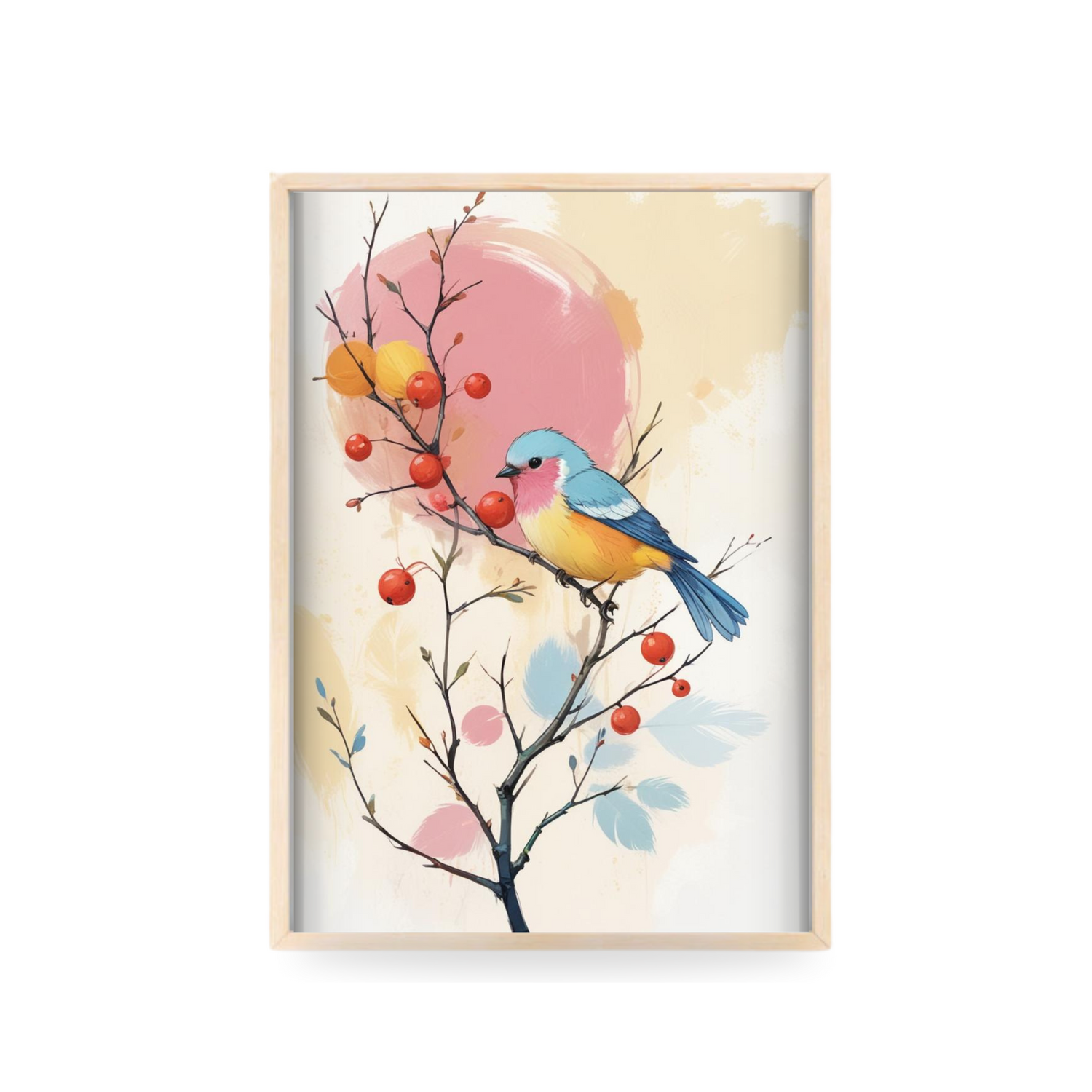 Vibrant birds in bloom art poster – Colorful nature wall decor